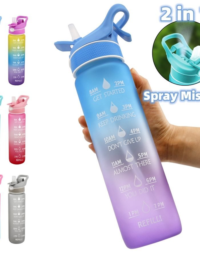 1000ML Plastic Spray Water Bottle Scrub Bounce Cover Straw Space Cup Sports Water Bottle